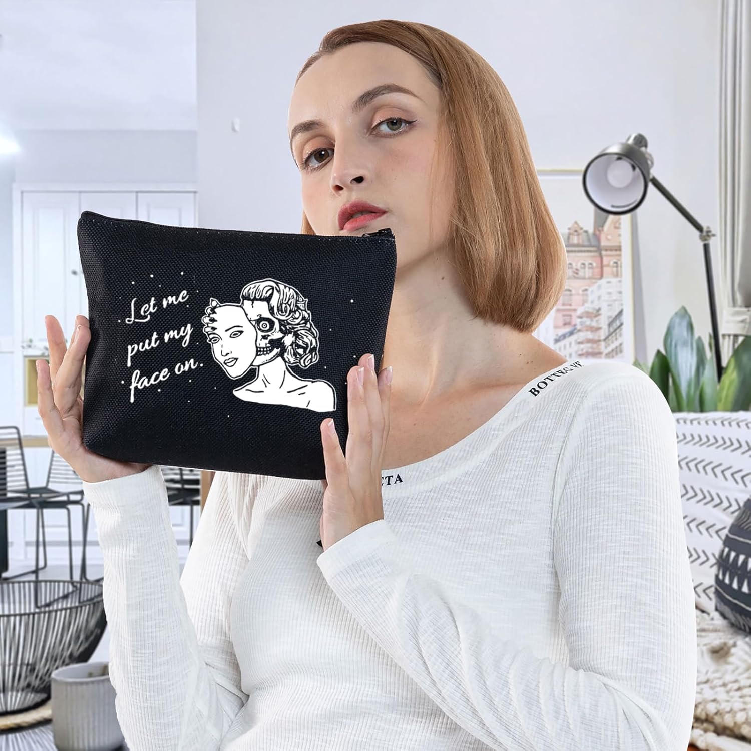 G2TUP Zombie Girl Makeup Bag Zombie Face Makeup Pouch Let Me Put My Face On Goth Gifts For Her Halloween Present - Image 6