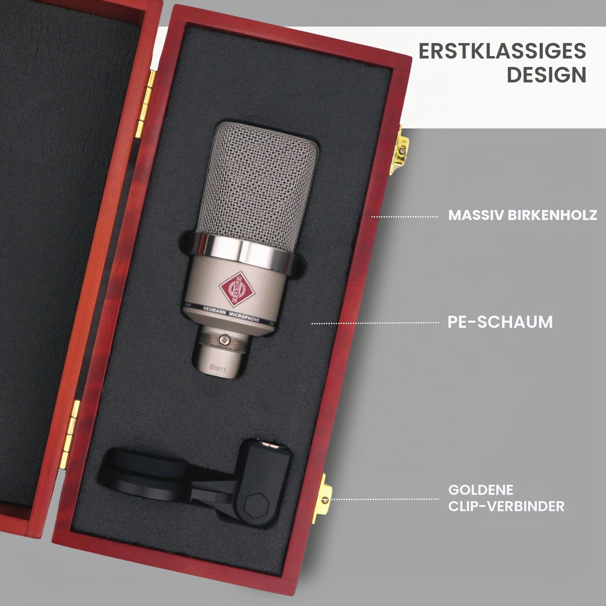 Melon Audio Holzhülle für Neumann TLM 102, Mikrofonbox, schützende Hartschale, Premium-Schaumstoffeinsatz