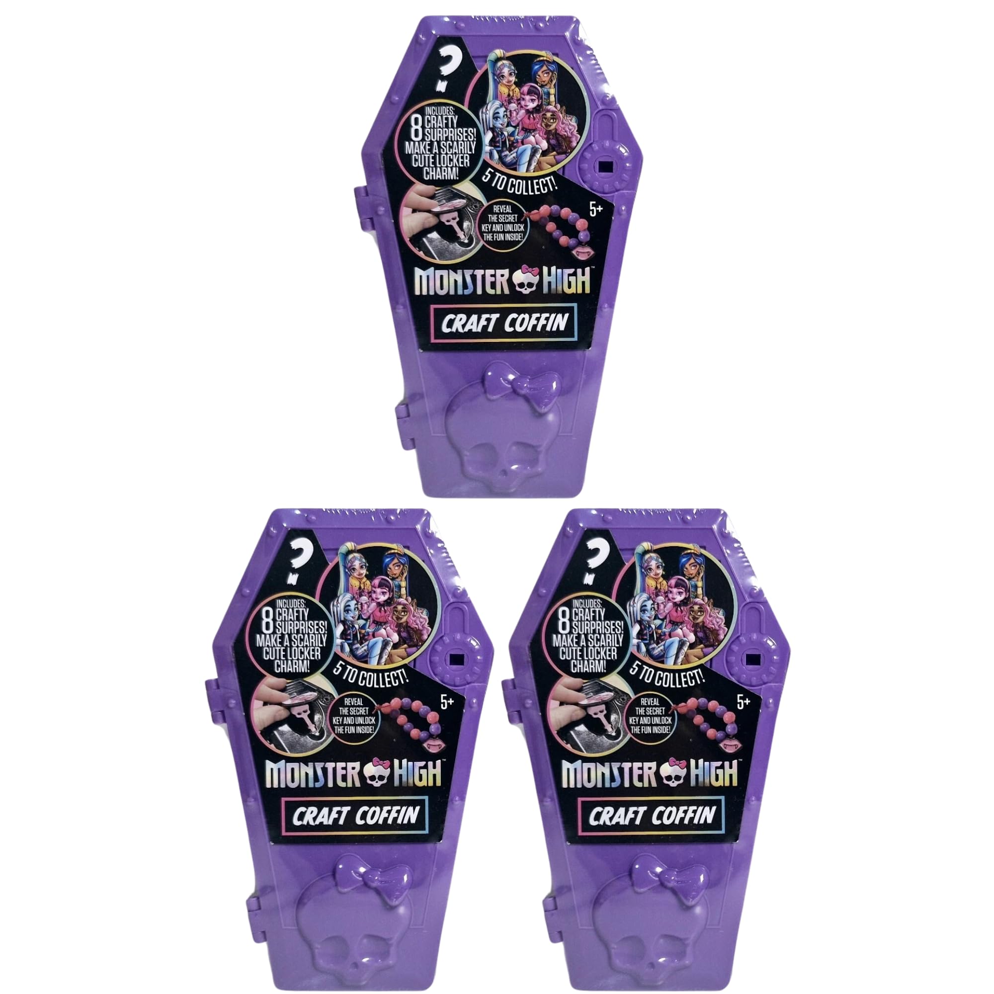 Monster High Secret Choker & Craft Coffin Set – DIY Jewellery Making Kit with Charms and Accessories, Creative Craft Toy Gift for Kids - (Craft Coffins Pack of 3)