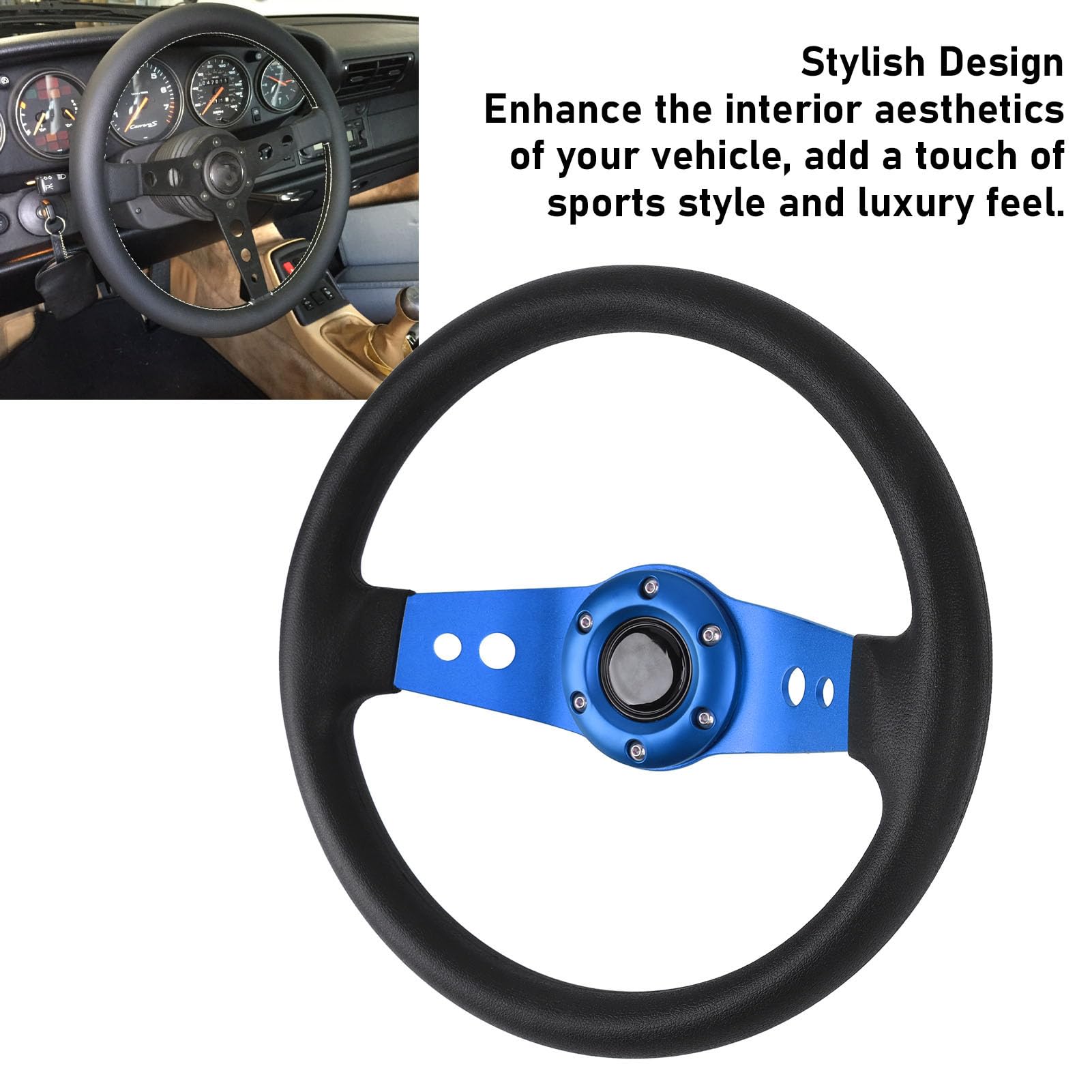 13-Zoll-Auto-Lenkrad Rennsport-Lenkrad PU Stilvoller Look Schlagfester Verbesserter Griff Einfache Installation Rennlenkrad für Fahrzeuge (BLUE)