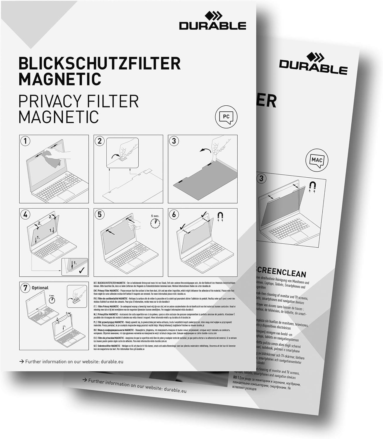 Durable 514357 filtro magnético de privacidad para pantallas de 13,3 pulgadas, incluye bolsa y paño de limpieza, antracita