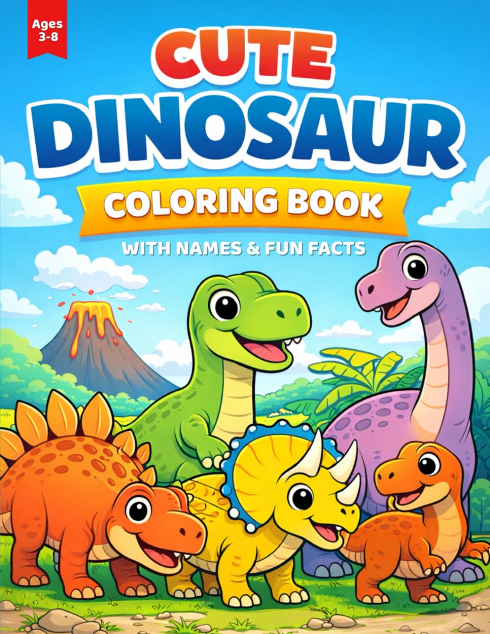 Cute Dinosaur Coloring Book: with Names and Fun Facts