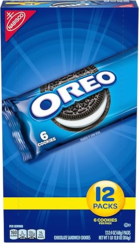 Nabisco 40600 Galletas Oreo, rellenas con crema de vainilla, bolsas de 1.8 onzas, 12BX