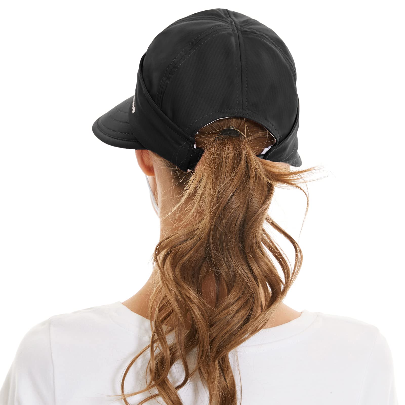 Sombreros de sol para mujer, protección UV, ala ancha 2 en 1, visera con cremallera, para verano, playa, sombrero de golf plegable, Negro -, Talla única 5