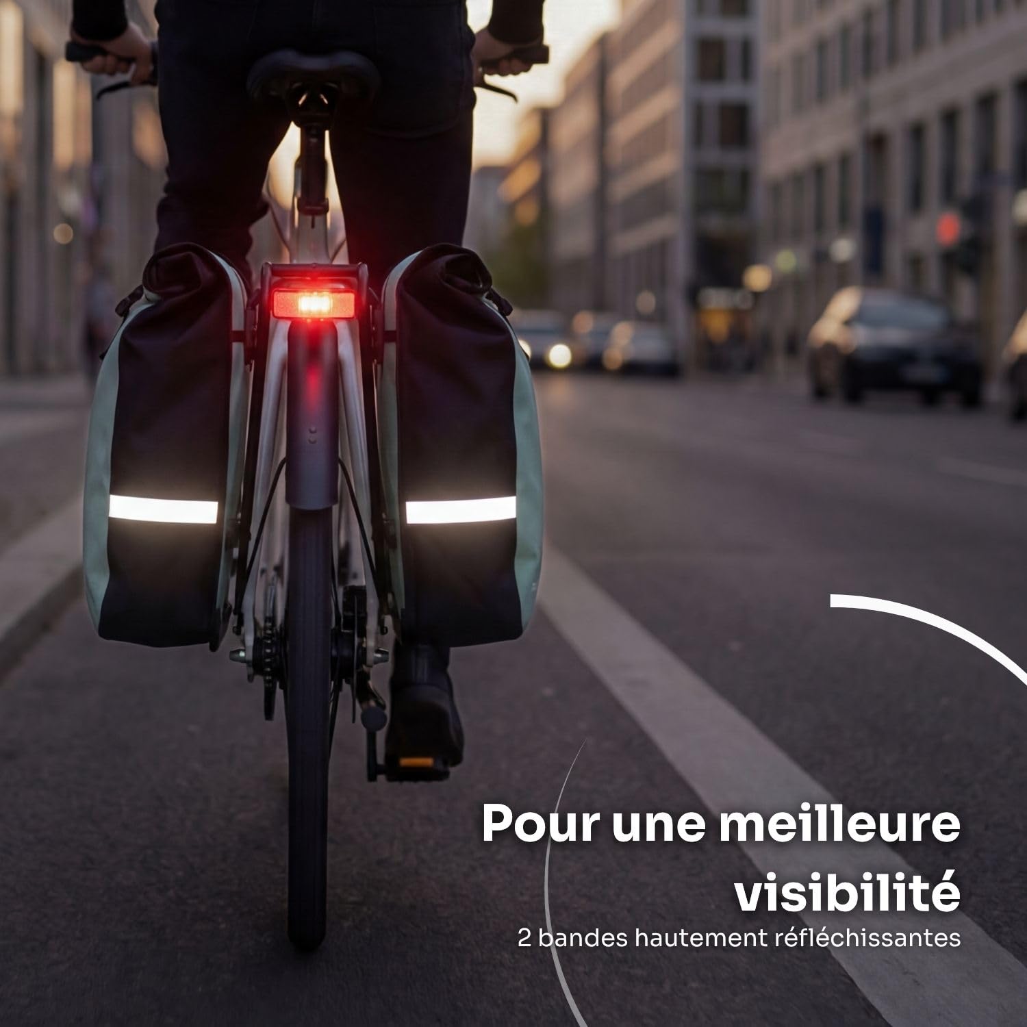 Glide Double Sacoche Vélo 48L - Noir | Porte-bagage arrière étanche | Imperméable rolltop pour vélo électrique