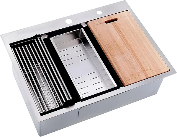 BoomHoze Drop in Kitchen Sink, 33x22 Workstation 16 Gauge Stainless Steel Kitchen Sink 10 Inch Deep Top Mount Single Bowl 2 Holes (33"x22"10")