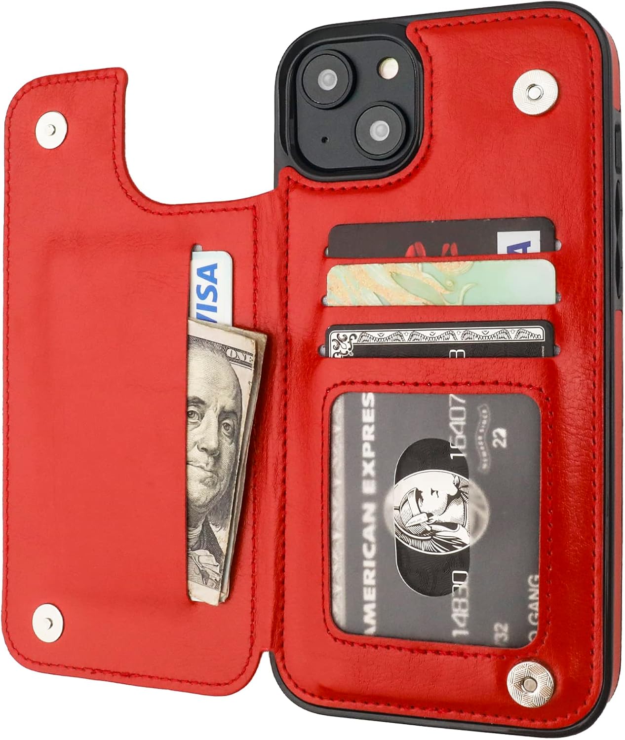 ONETOP for iPhone 14 Plus Wallet Case with Credit Card Holder,Red