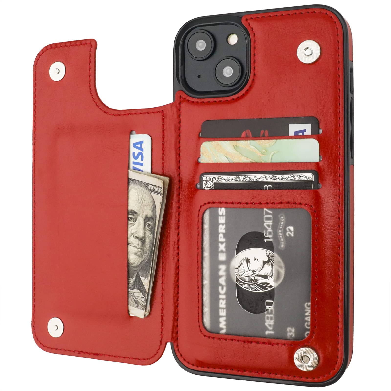 ONETOP Compatible with iPhone 14 Plus Wallet Case with Card Holder, PU Leather Kickstand Card Slots Case, Double Magnetic Clasp and Durable Shockproof