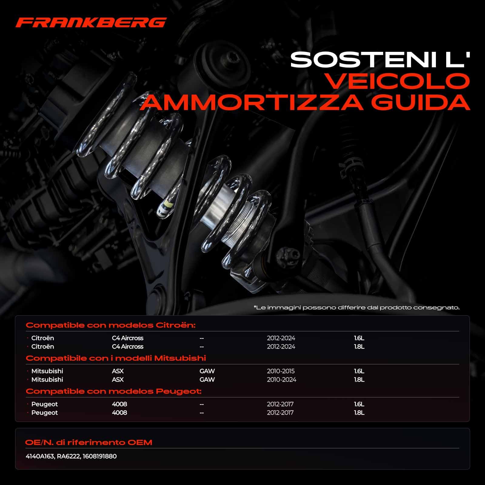 Frankberg 2 molle di sospensione asse posteriore 1608191880 4140A163 | Compatibile con: 4.008E3, C4 Aircross, ASX GAW