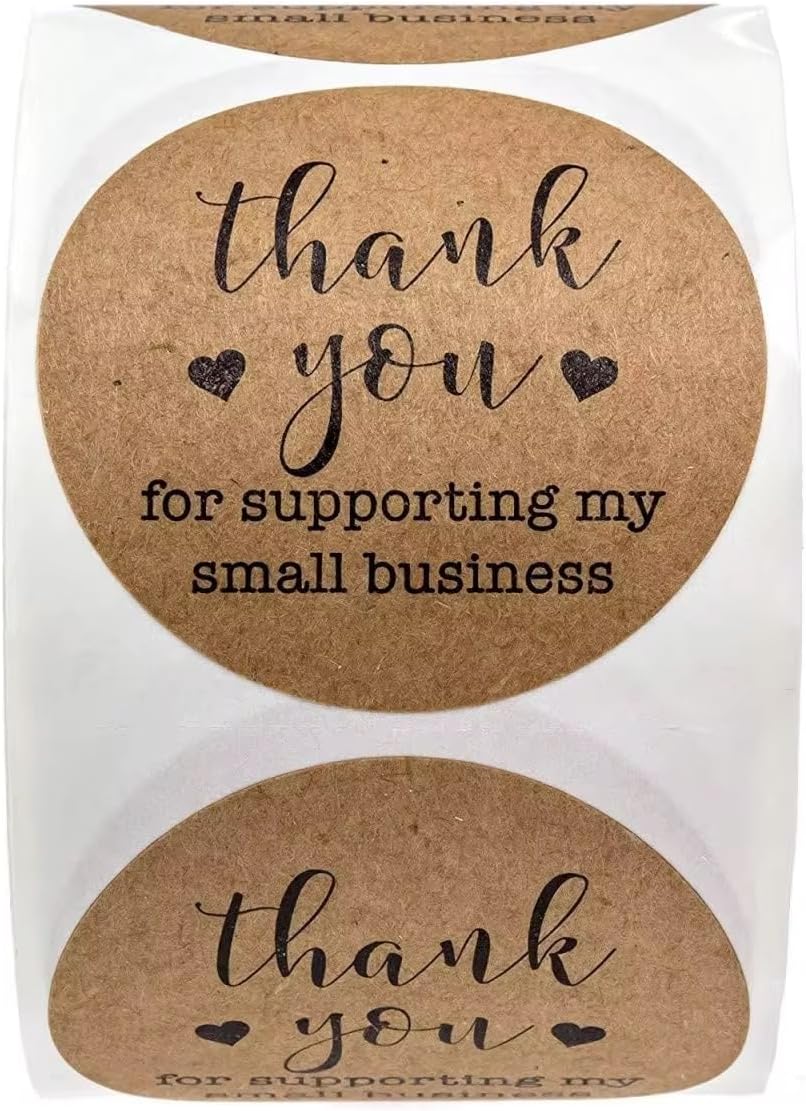 Eco Kraft Thank You Stickers – 1” Round, 500 Labels with Rustic Eco-Friendly Design for Small Business Packaging