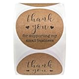 Eco Kraft Thank You Stickers – 1” Round, 500 Labels with Rustic Eco-Friendly Design for Small Business Packaging