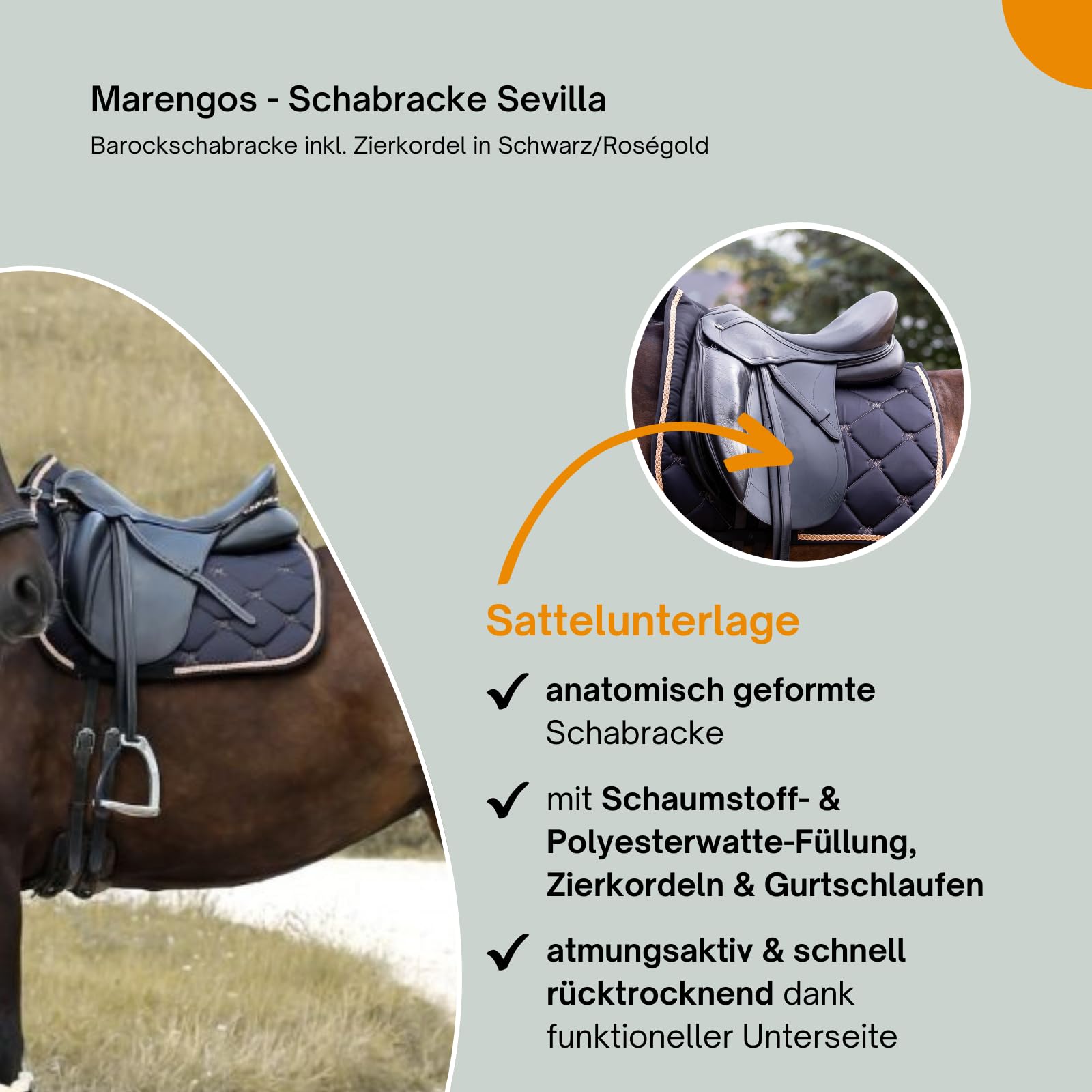 Marengos Schabracke Sevilla Barockschabracke Schaumstoff-Füllung schnell trocknend atmungsaktiv Warmblut Dressur Vielseitigkeit
