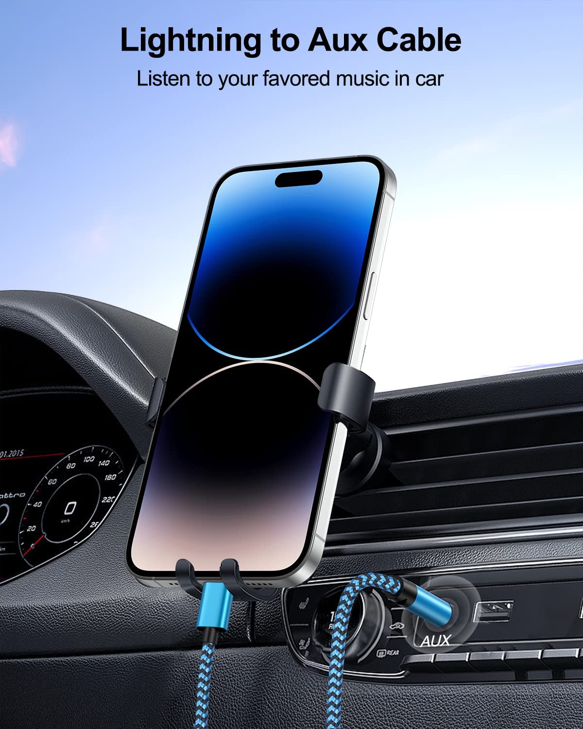 Confezione da 3 cavi AUX a lightning da 91 cm, cavo ausiliario intrecciato per iPhone, autoradio, altoparlante, cuffie, illuminazione certificata Apple MFI su connettore da 3,5 mm, cavo audio per