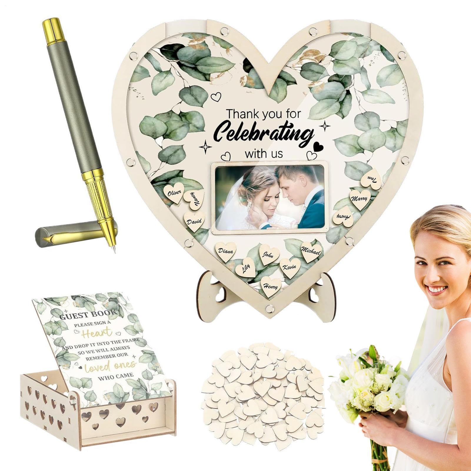 Generisch Gästebuch Für Hochzeit Hochzeitsempfang Dekoration | Herzförmige Holz Tischdekoration Romantische Deko Für Outdoor Brautdusche