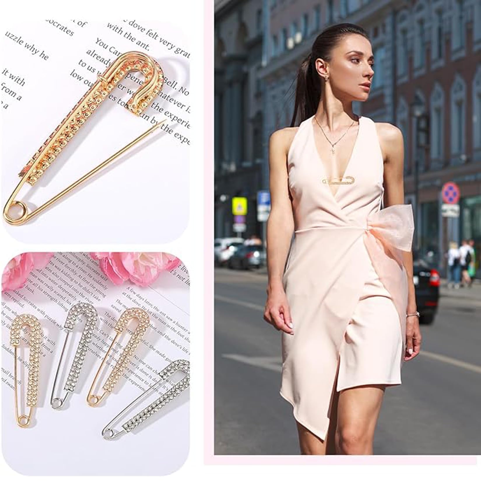 2 Pièces Broches & Épingles à Revers pour Femmes 7CM Épingles de Sécurité Or Argent Broche à Col Rétrécir pour Robe Pantalon Jupe Taille Décoration Accessoire
