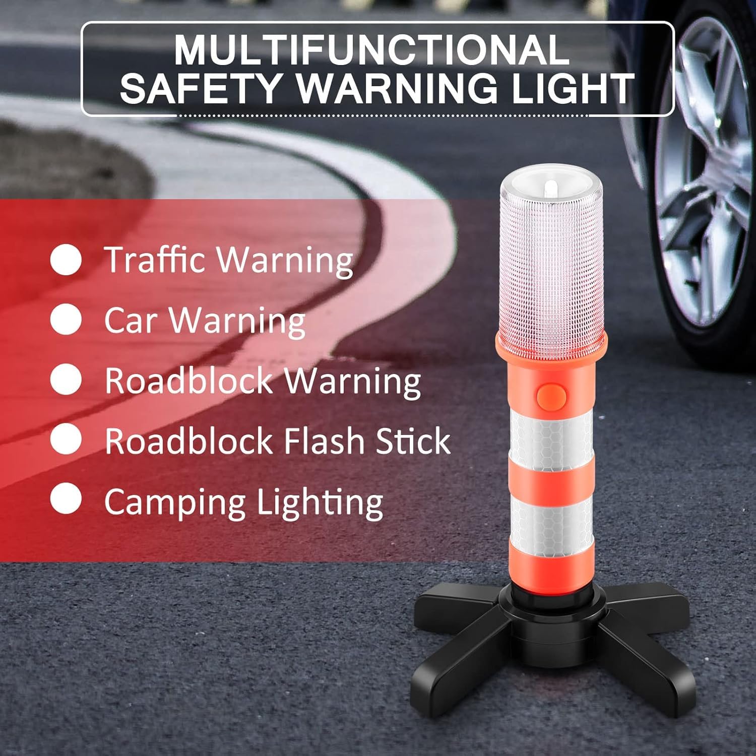 SUNSBELL 4 Pezzi/Set Luce Stroboscopica LED Road Flare, Emergenza Triangolo Auto sul Bordo della Strada Lampeggiante Kit, Luci Stroboscopiche di Sicurezza Avvertimento Faro per Segnalazioni Stradali