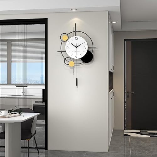 Miniatura 3 de Reloj de pared moderno para decoración de sala de estar, grande, decorativo, negro, con péndulo, funciona con pilas, sin tictac, para cocina,