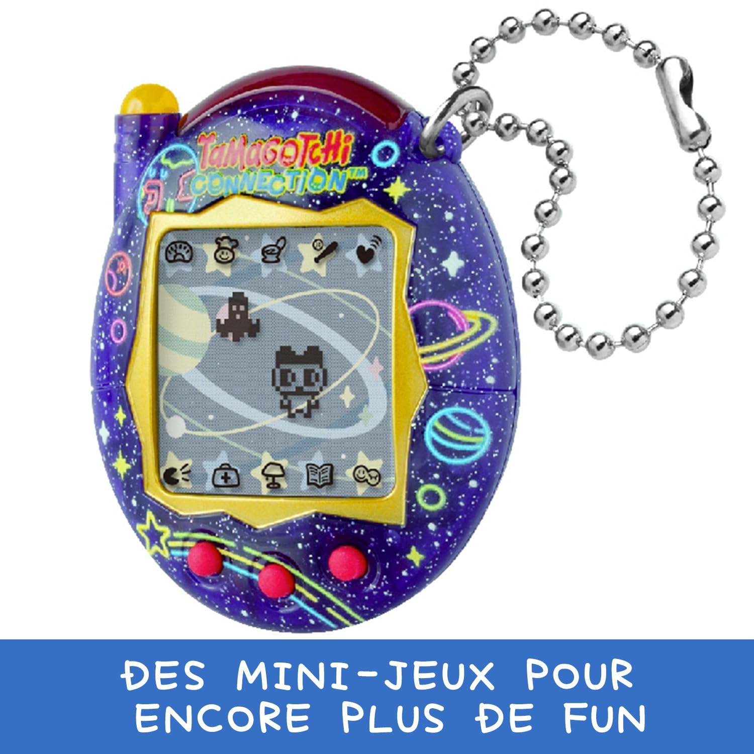 Bandai - Tamagotchi Connection Neon Planet – Animal Virtuel Interactif avec Connexion Infra-Rouge – Grand Écran en français – 6 Mini-Jeux – 50 Personnages à Débloquer - Jouet Enfant 6 ans et + - 44028
