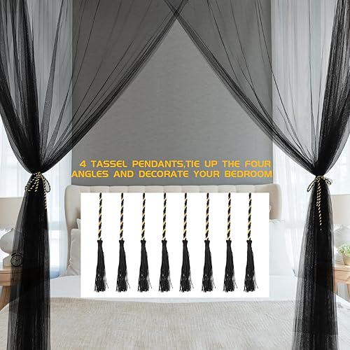 Vista 11 de Toldo de cama con mosquitera para niñas, cortinas de cama King con dosel tamaño Queen desde el techo, tienda de campaña para cama individual