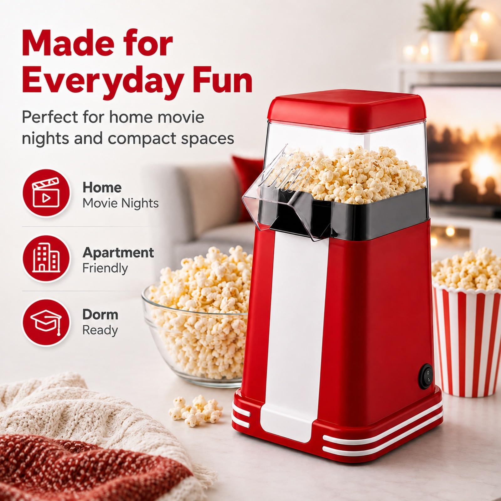 Máquina Rápida for Hacer Palomitas de Maíz con Aire Caliente Sin Aceite | Pequeña Máquina Eléctrica de Palomitas for Cine en Casa Entregando Bocadillos Sanos Frescos en Dos Minutos