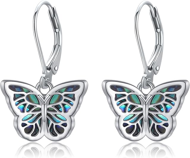 Butterfly Earrings for Women Sterling Silver Butterfly Dangle Drop Leverback Earrings Hypoallergenic Butterfly Jewellery Gifts for Women Girls