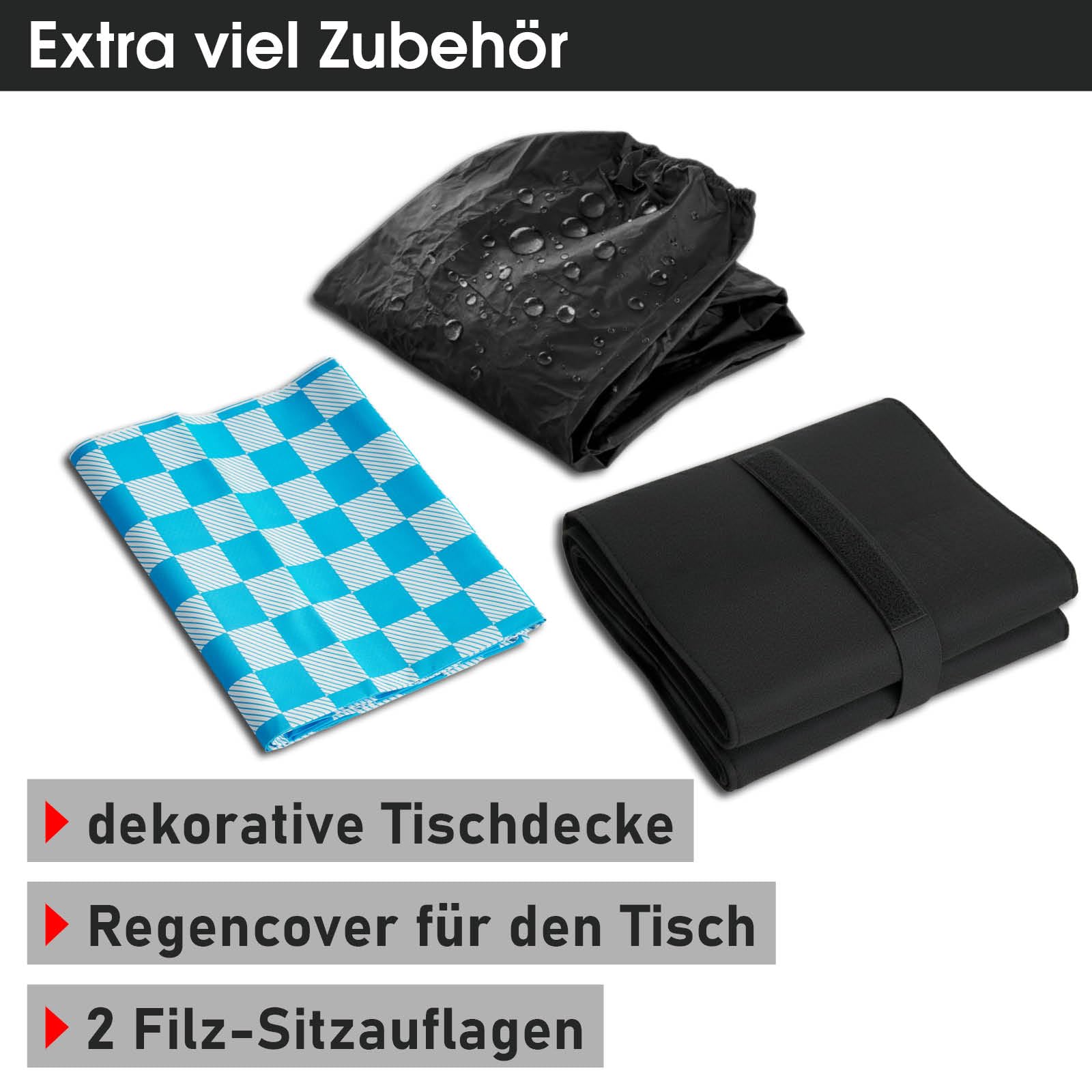 BRAST Bierzeltgarnitur Josef | 3er Set klappbar | 1x Tisch 180x74x74cm & 2X Sitzbank | für 10 Personen | 2 Varianten | inkl. Gratis Zubehör | Einrastsystem & Tragegriffe | Schwarz