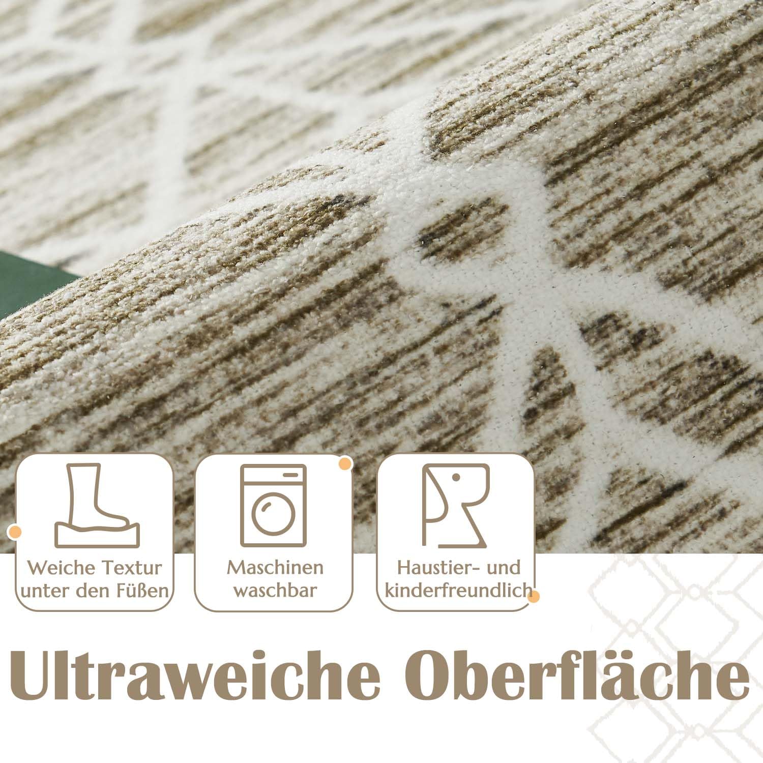 TOPICK Teppich Waschbar Boho Eingangsbereich Marokkanischer Niedrigfloriger Geometrischer Fleckenabweisend, rutschfest Ultradünner für Küche Schlafzimmer Bauernhaus Badezimmer Tür 120x180(cm) Braun