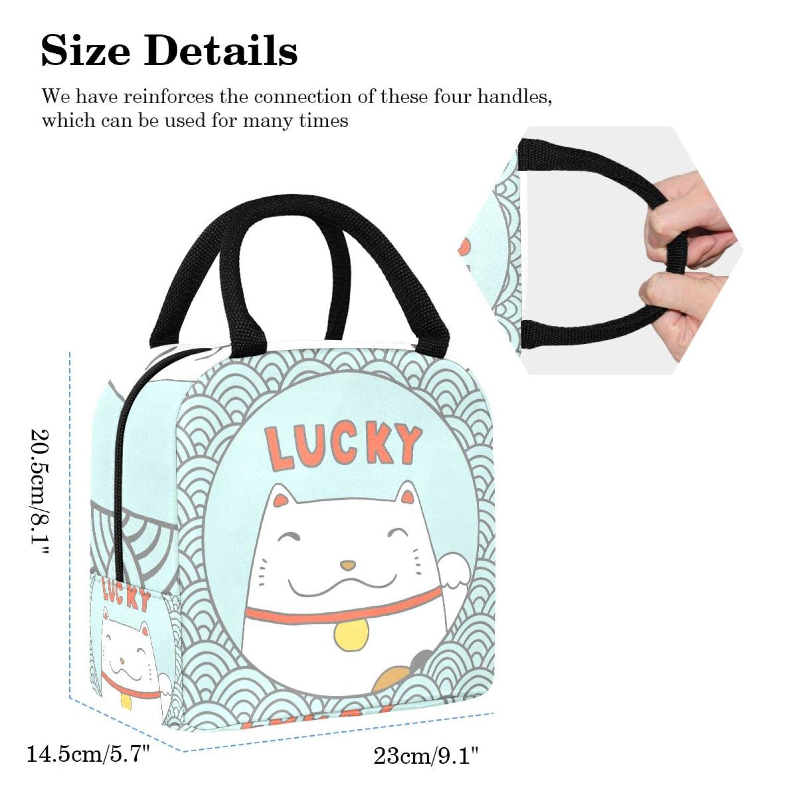 Lucky Neko - Borsa termica per il pranzo a forma di gattino, con motivo a onda, per adolescenti, ragazze, donne, a prova di perdite, impermeabile, per scuola, lavoro, picnic