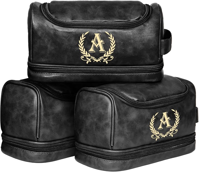 Necessaire de viagem giftoria em couro, preta, com zíper, alça e gancho, Black-A, 1 unidade