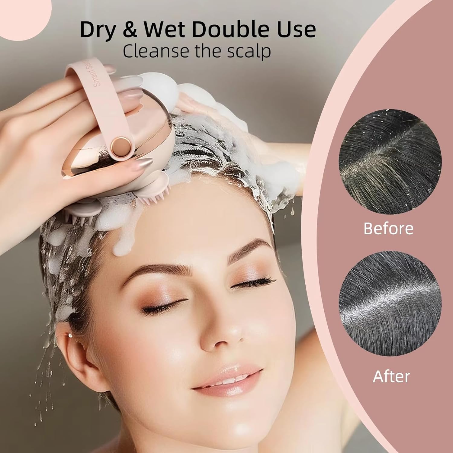 Electric Scalp Massager for Hair Growth, Red Light Therapy Head Massager Stress Relax, Waterproof Scalp Scrubber with Hand Strap, Handheld Rechargeable Scalp Massagers for Body & Dog Massager (Gold)