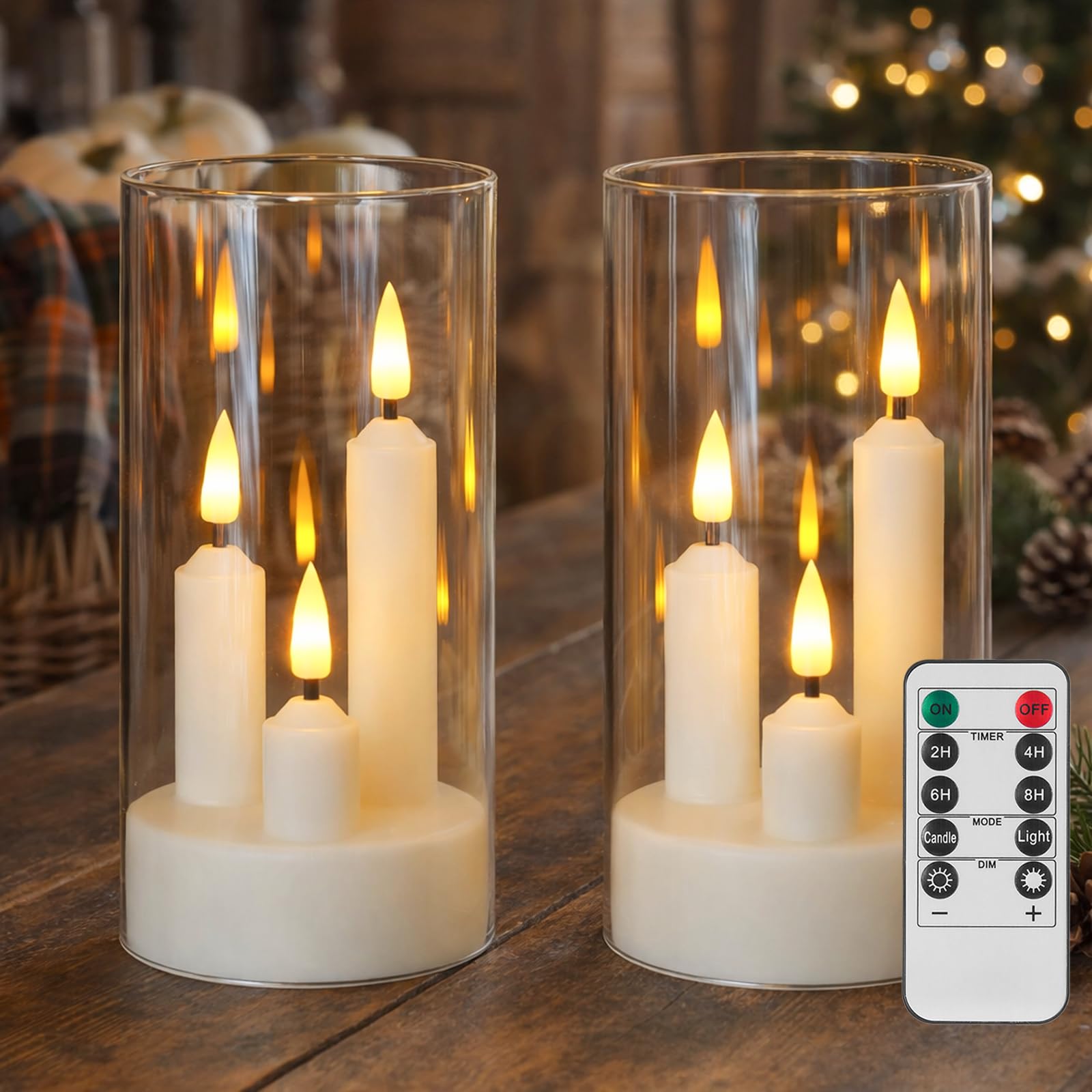 Eynshoo Flammenlose 3-in-1-Kegelkerze mit Fernbedienung und Timer, batteriebetriebene LED-Kerze mit 3D-flackerndem Docht, Acryl, für Heimdekoration, Urlaubspartys und Hochzeitsdekoration (2 Stück)