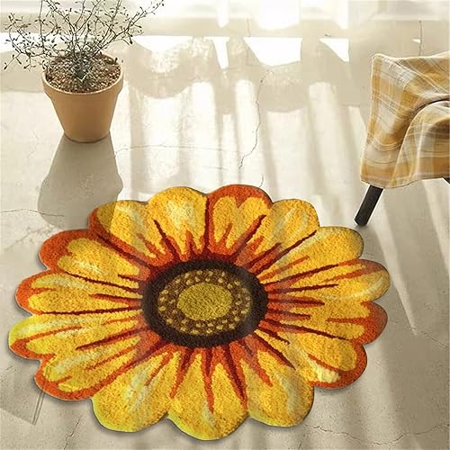 Miniatura 3 de Syhonic Alfombra hecha a mano con forma de girasol de 25 x 25 pulgadas, lavable antideslizante, alfombra de baño para dormitorio, sala de estar,