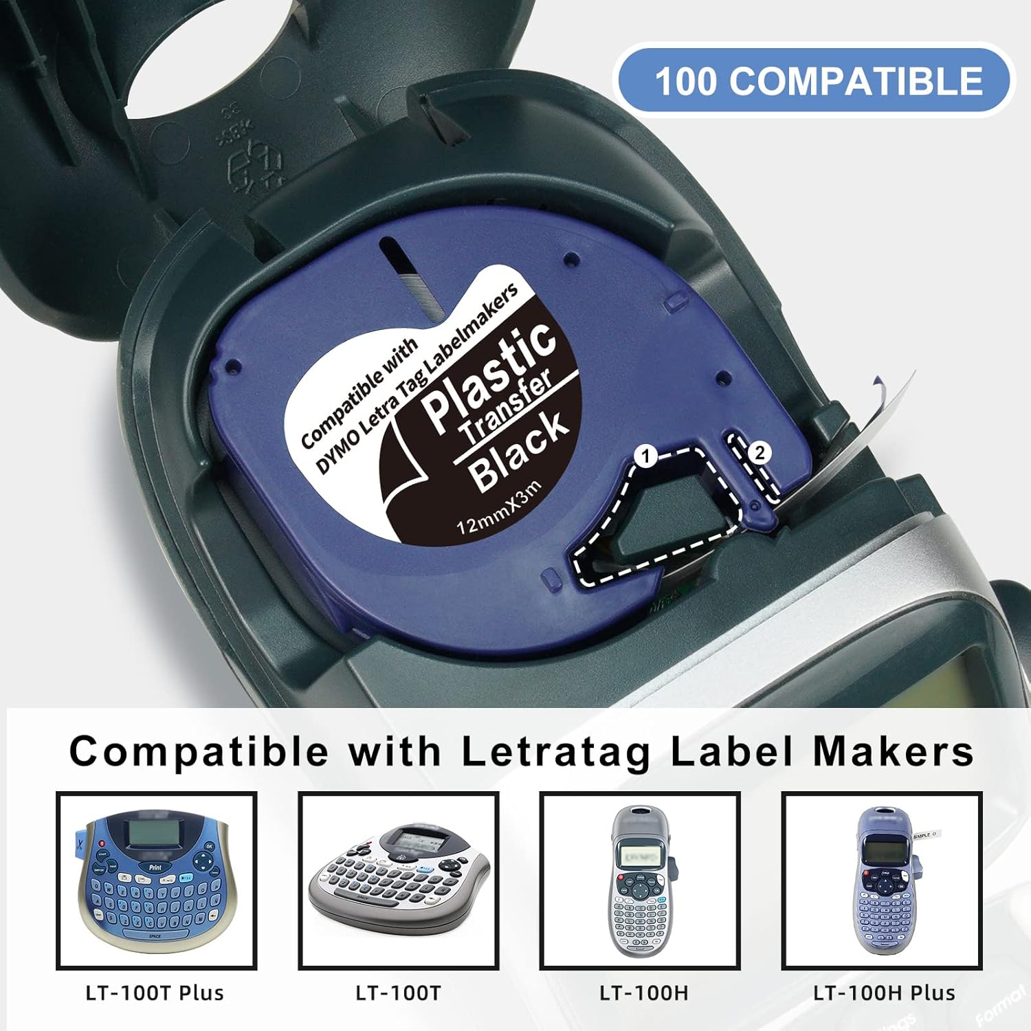 5 X White on Black Tape Replacement for Dymo Label Maker Refills Plastic 12mm X 3m Compatible with Dymo Letratag Refills for Letra tag LT100H LT100T QX50 Label Maker Tape - Image 2