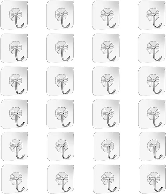 Lot de 24 crochets adhésifs muraux et plafond - Support 10 kg sans clous