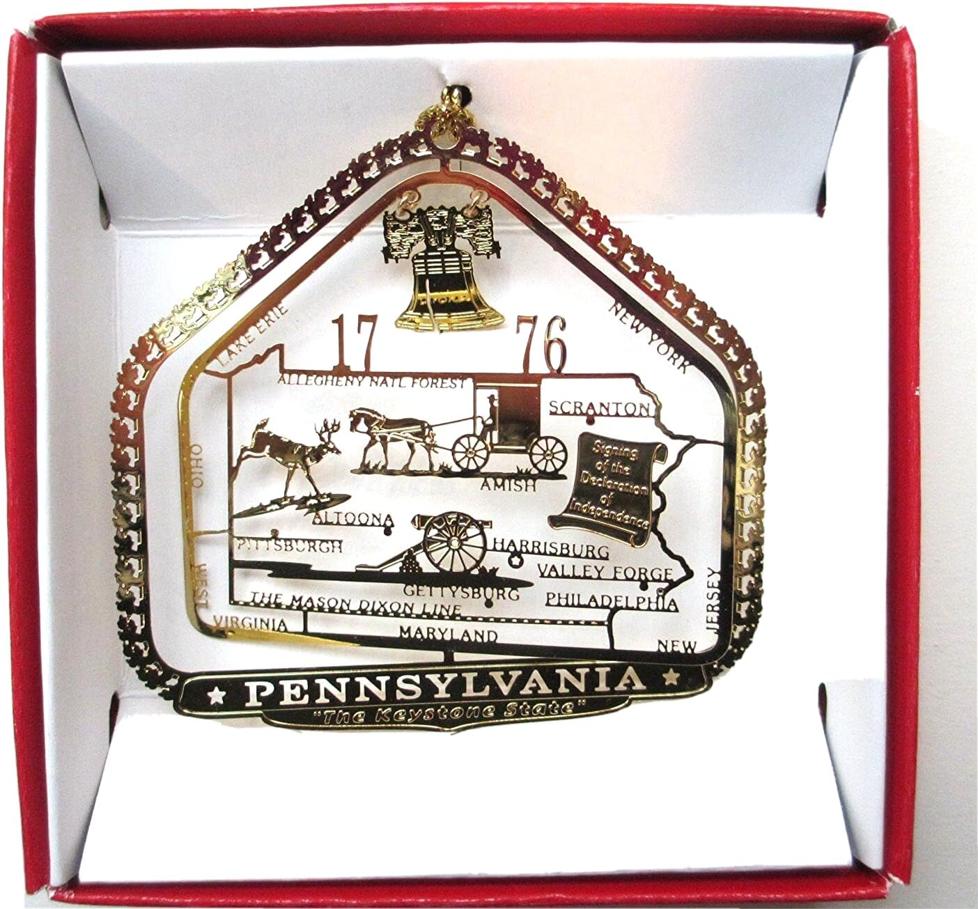 Pennsylvania State Brass Christmas Ornament Souvenir Gift