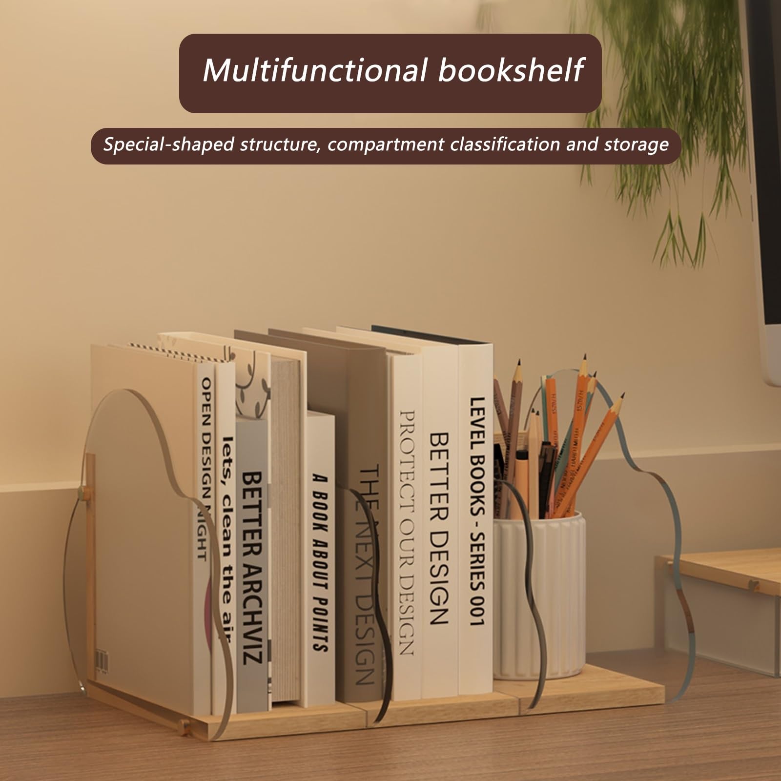 Scaffale portaoggetti da scrivania, organizer per scatole portaoggetti, portapenne da scrivania per ufficio, libreria in legno, scaffale scrivania, libri vari(Black,46.5cm)