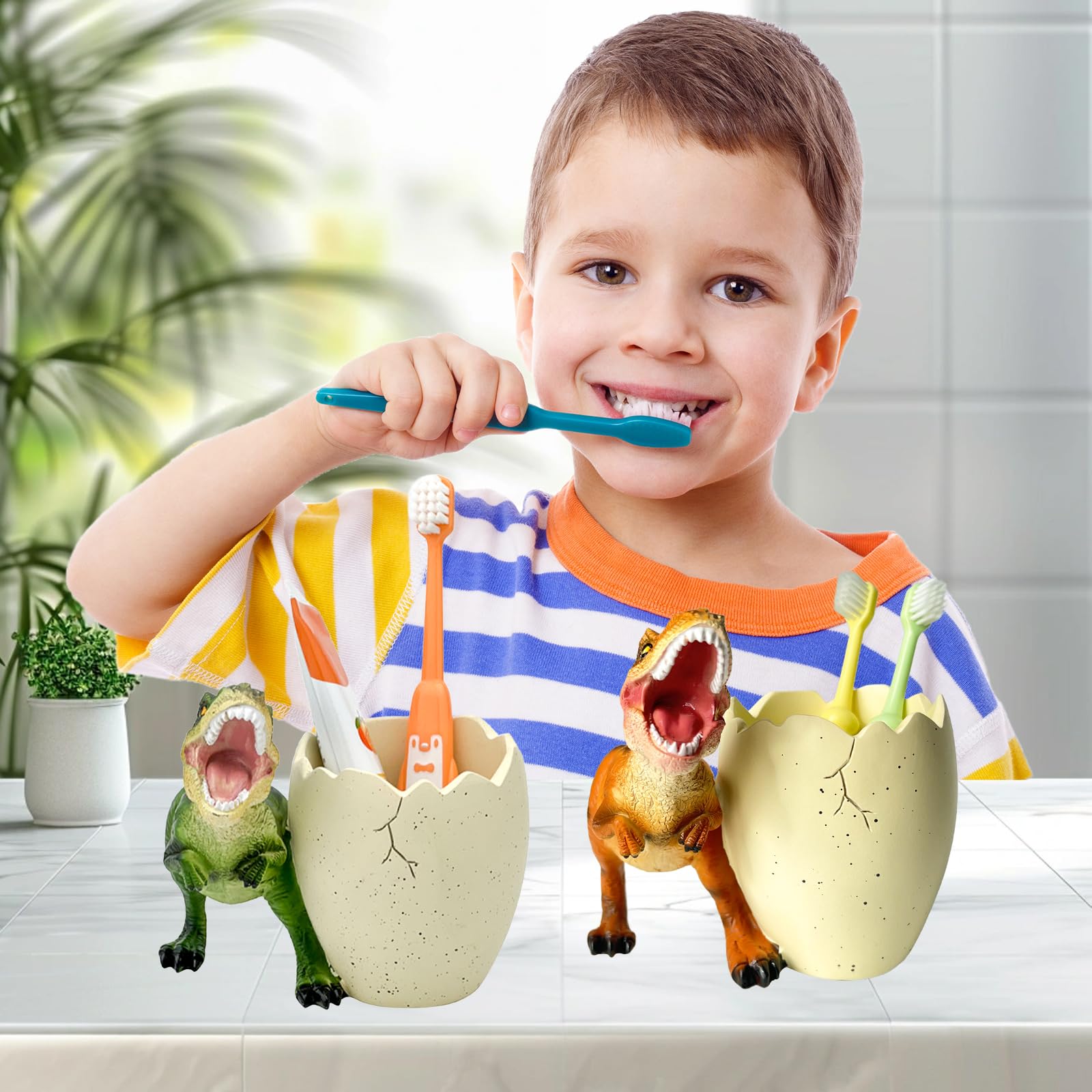 Dinosaur Toothbrush Holders - Cute Kids Bathroom Decor -3