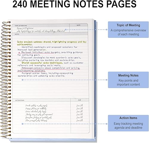 Miniatura 2 de Paquete de 4 cuadernos de reuniones para trabajo con artículos de acción, 120 hojas de agenda de reuniones para oficina, negocios, agenda de