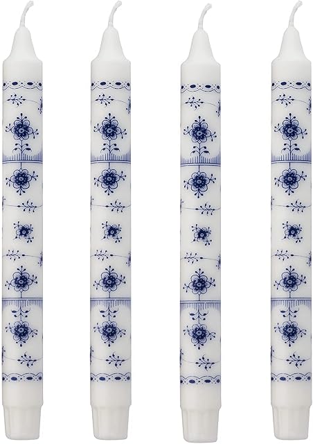 Kunstindustrien® Tapered Candles, Made in Denmark, Royal Danish Design, Dripless & Smokeless Dinner Candles, Candles Long Burning 10 Hours, Unscented Candle Gift Set, 4pcs. 2.3 x 24cm (Blue Fluted)