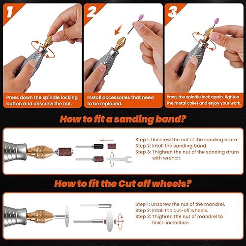 Miniatura 7 de HARDELL - Mini kit de herramientas rotativas inalámbricas de 4 V, bolígrafo de grabado con batería recargable, 20000 rpm, 52 accesorios para