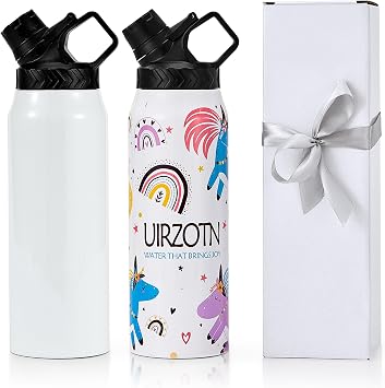 2 Pack 32 OZ Sublimation Water Bottle Blanks in Bulk, Stainless Steel Insulated Sports Tumbler Cups with Polymer Coating for Heat Transfer, with Lid, Coaster, Keepsake Box, Sublimation Paper