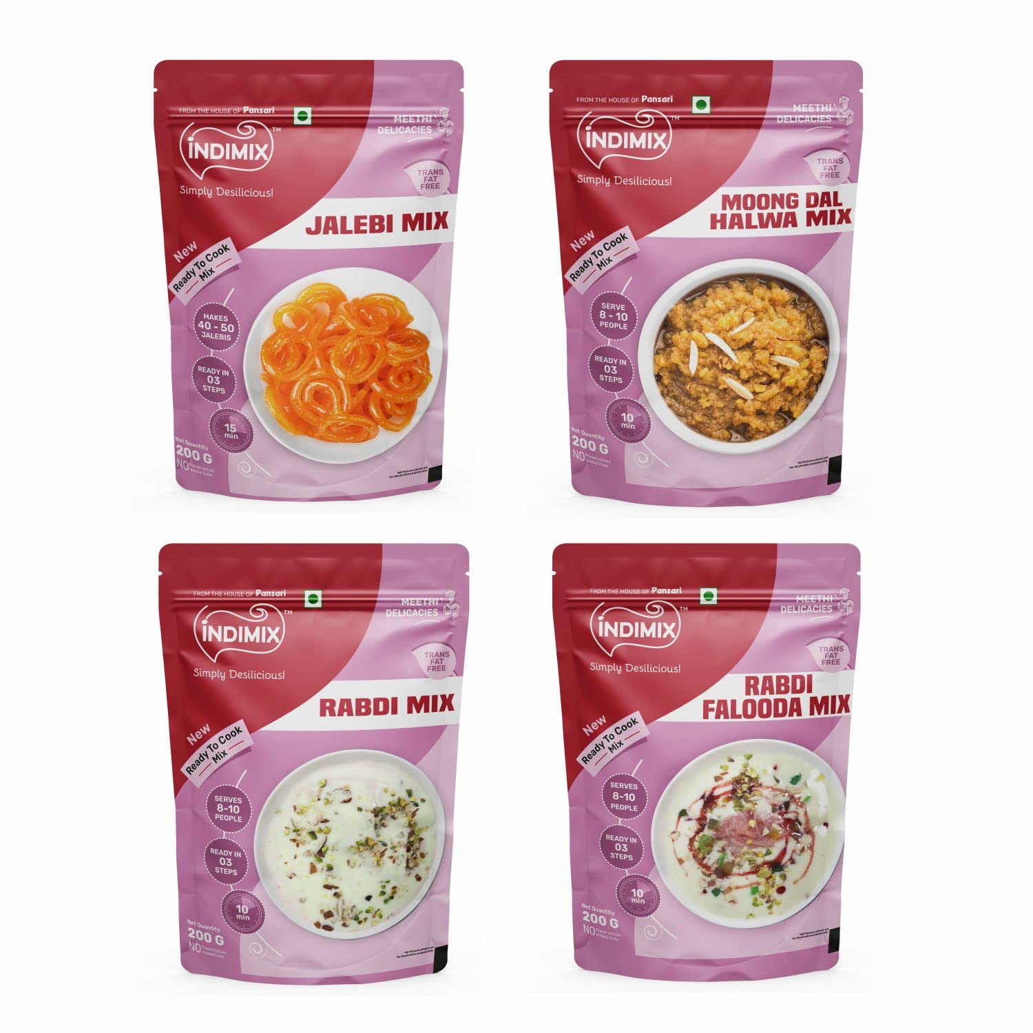 INDIMIX Healthy Sweets Combo Jalebi Mix 500g, Rabdi Mix 500g, Rabdi Falooda Mix 500g, Moong Dal 500gx2 (From the house of Pansari) (B0BB2B97TS) Amazon Price History, Amazon Price Tracker