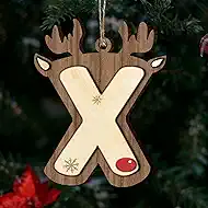 Christmas Wooden Reindeer Letter Ornaments - Natural Wood Alphabet Hanging Decor with Jute String, DIY Name/Word Xmas Tree Ornament, Personalized Tag for Home Party Decoration (Letter X)