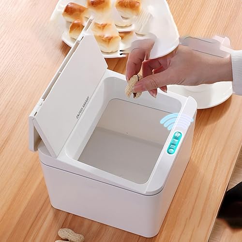 Miniatura 5 de Mokernali Mini cubo de basura automático para encimera, papelera pequeña automática, papelera eléctrica con tapa para escritorio de oficina, mesita