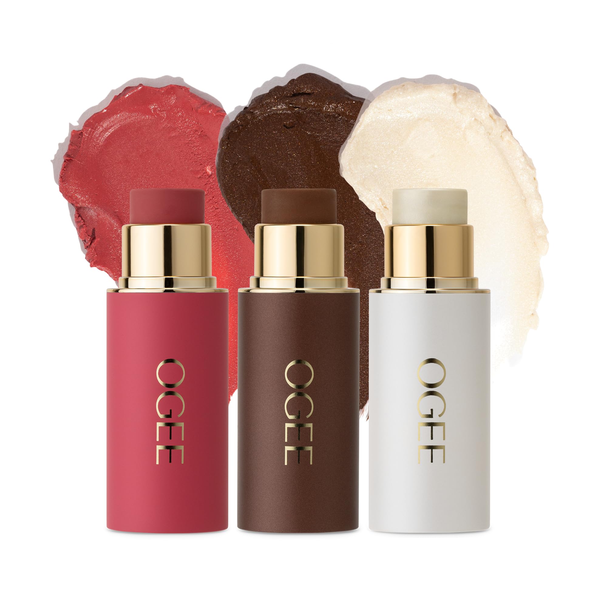 Ogee Face Stick Crystal Collection Trio - Contour Stick Makeup Collection - Certified Organic Contour Palette - Includes Bronzer Stick, Blush Stick & Highlighter Stick TRIO - CRYSTAL CONTOUR COLLECTION - COPPER, ROSE QUARTZ, OPAL