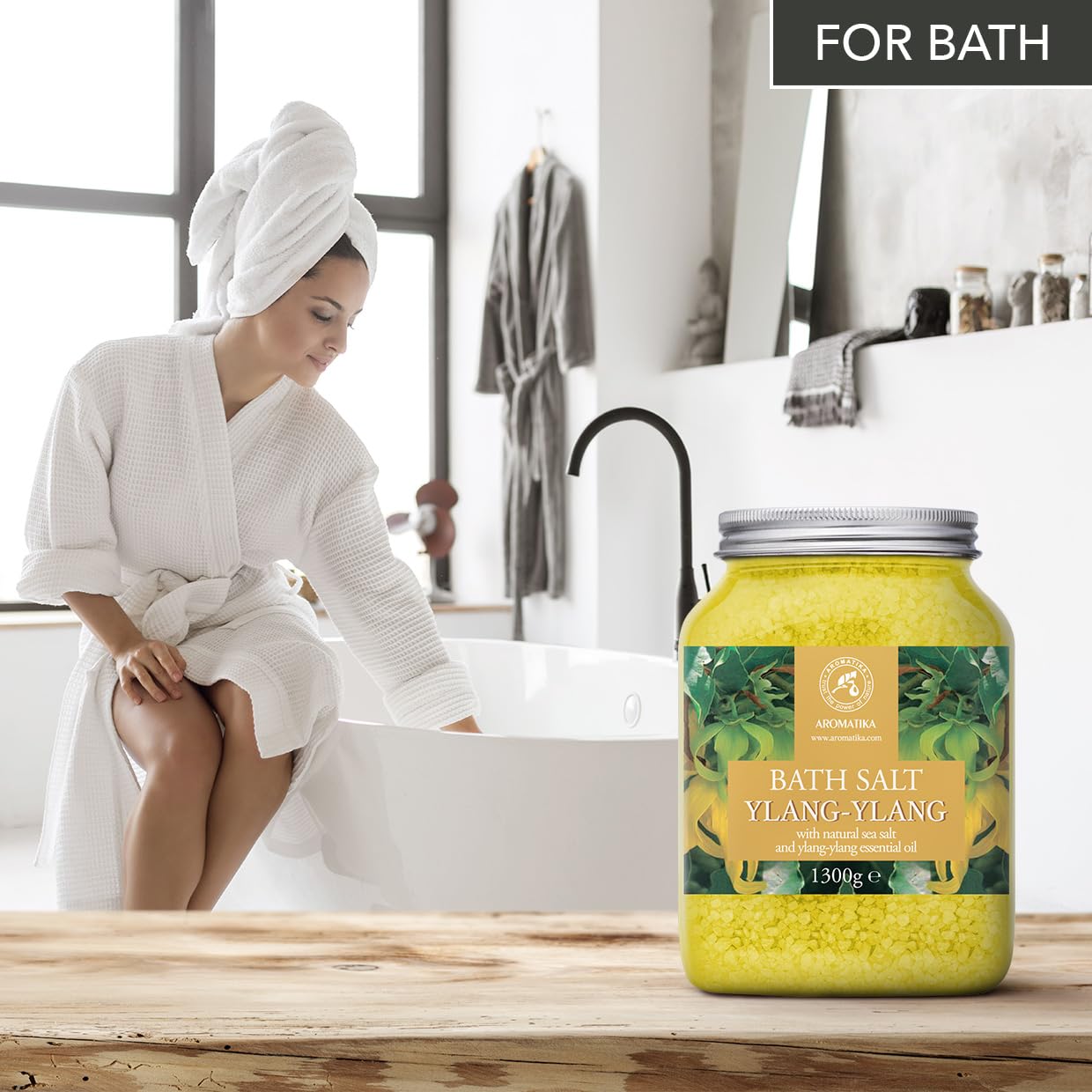 Sali da Bagno Ylang-Ylang 1300g - Sale Marino con Olio di Ylang-Ylang Essenziale - per un Buon Sonno - Riduzione dello Stress - Cura del Corpo - Rilassamento - Aromaterapia - Bath Salt