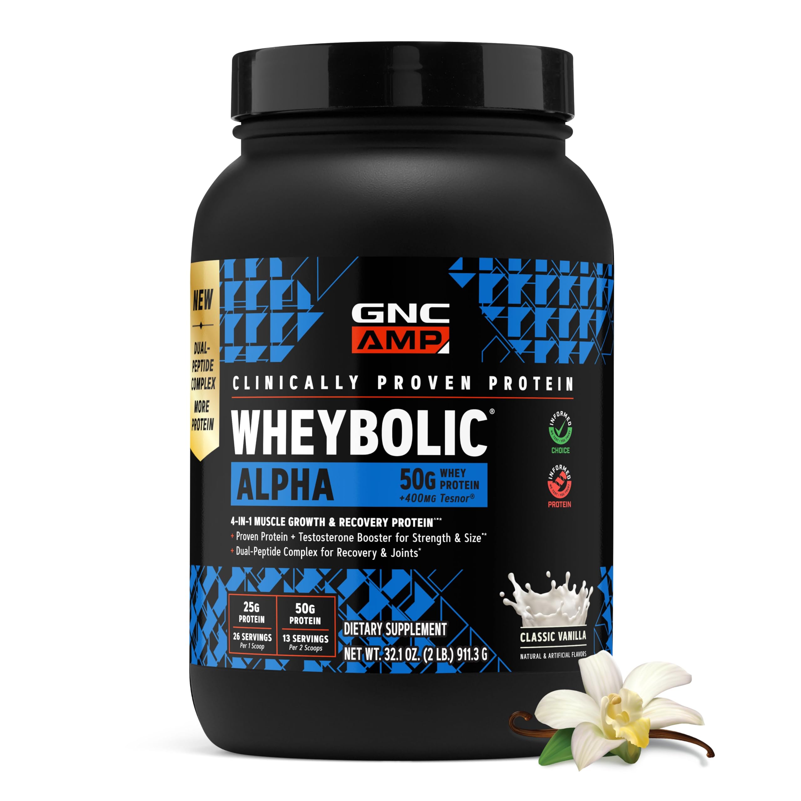 GNC AMP Wheybolic Alpha 2.0, mistura para bebida proteica sabor baunilha, 910 g, 13 porções