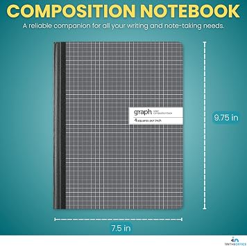 1InTheOffice Graph Composition Book, 9.75 x 7.5 Graph Paper Notebook, 100 Sheets 2 Pack