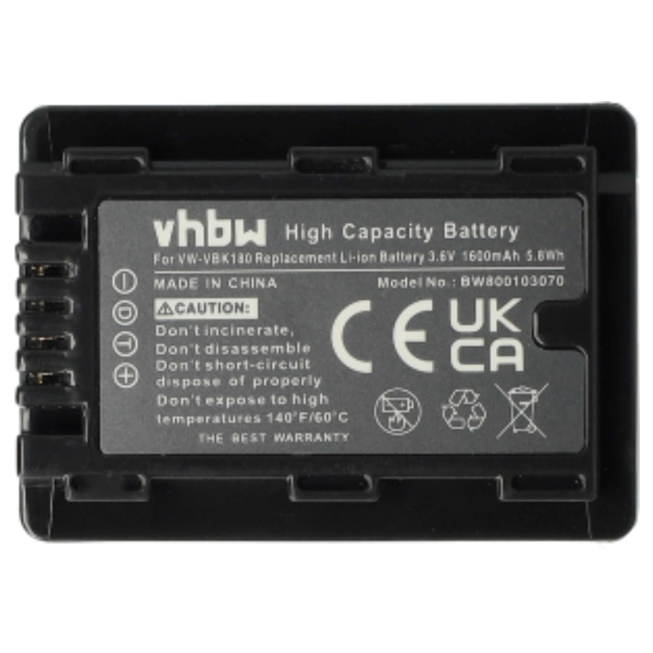 vhbw Bateria 3 x kompatybilna z Panasonic HC-V100, HC-V10, HC-V100EG-K kamera (1600 mAh, 3,6 V, Li-ion) z infochipem