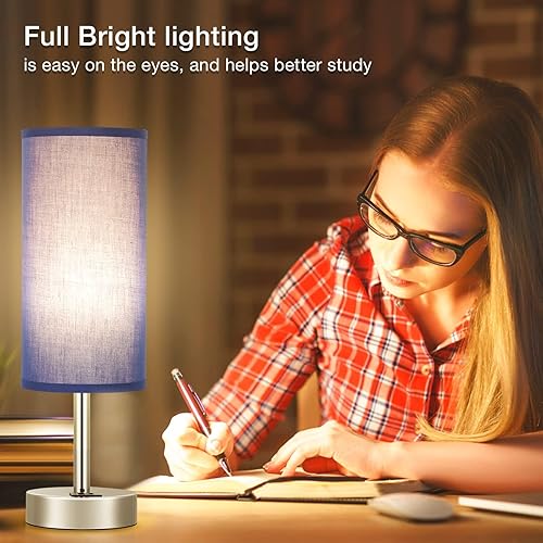 Miniatura 6 de Lámpara táctil azul marino para niños, pequeña lámpara de mesita de noche con puertos de carga USB-C y USB, lámpara de mesa de noche regulable de 3